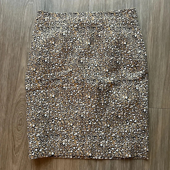 J.Crew Skirt Womens Size 4 Leopard Print Straight Pencil Linen Blend Career NWT - Picture 1 of 5